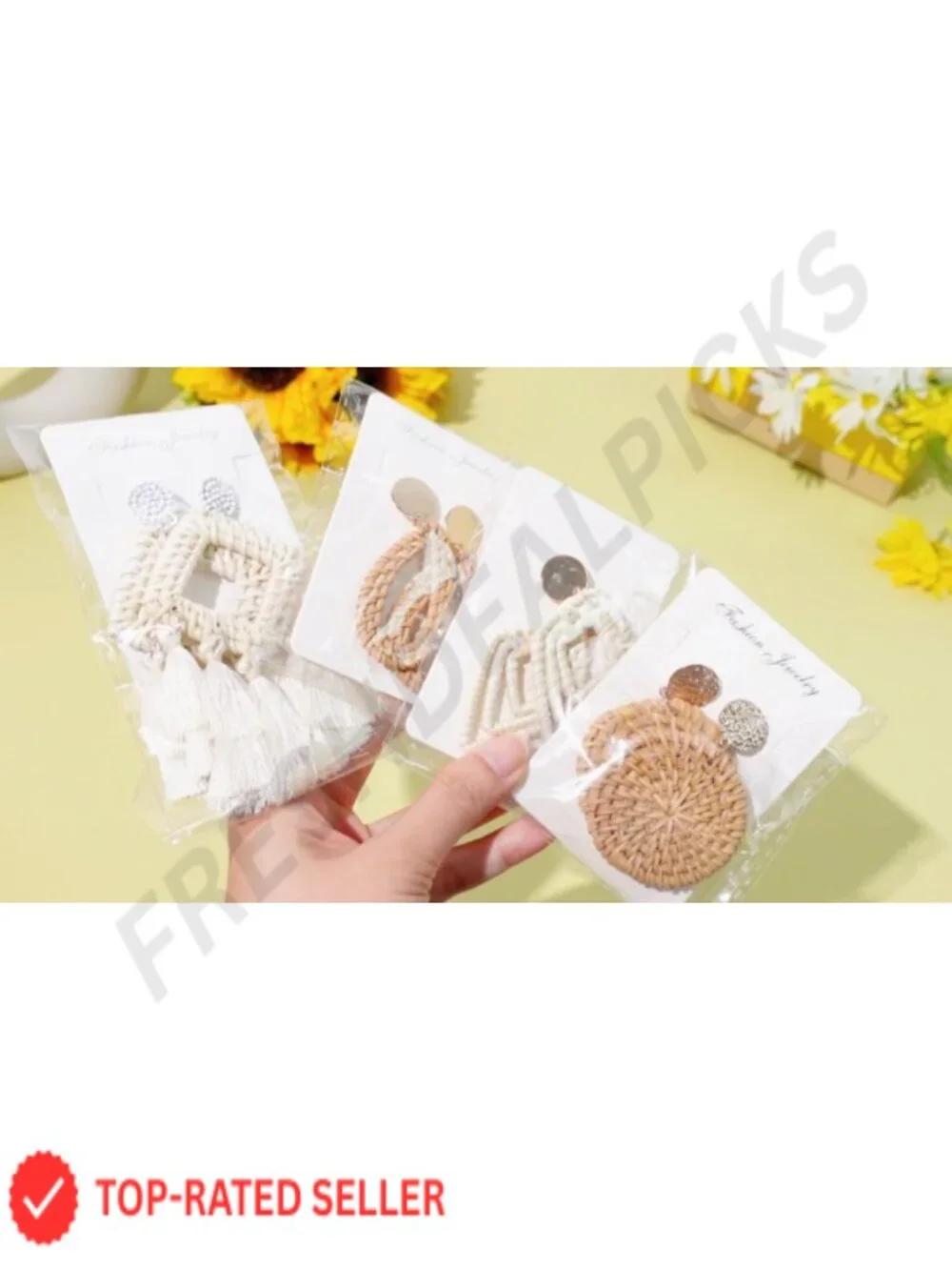 Straw Clutch Purse for Women with Rattan Earrings Set Boho Woven Handbag Summer